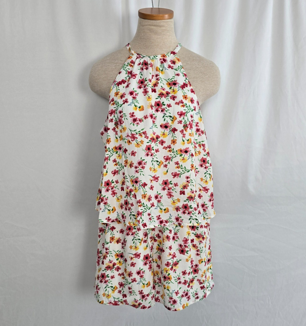 Jack by BB Dakota Sleeveless romper Women's M White Multi Floral Halter NWT